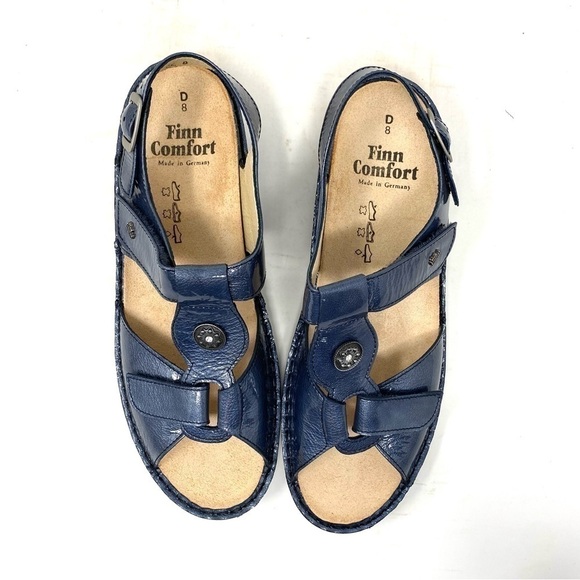 Finn Comfort Adana Dark Blue Patent Leather Sandals - Picture 6 of 8